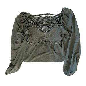 Altar’d State Smocked Puff Sleeve Peplum Top Green Size Medium
